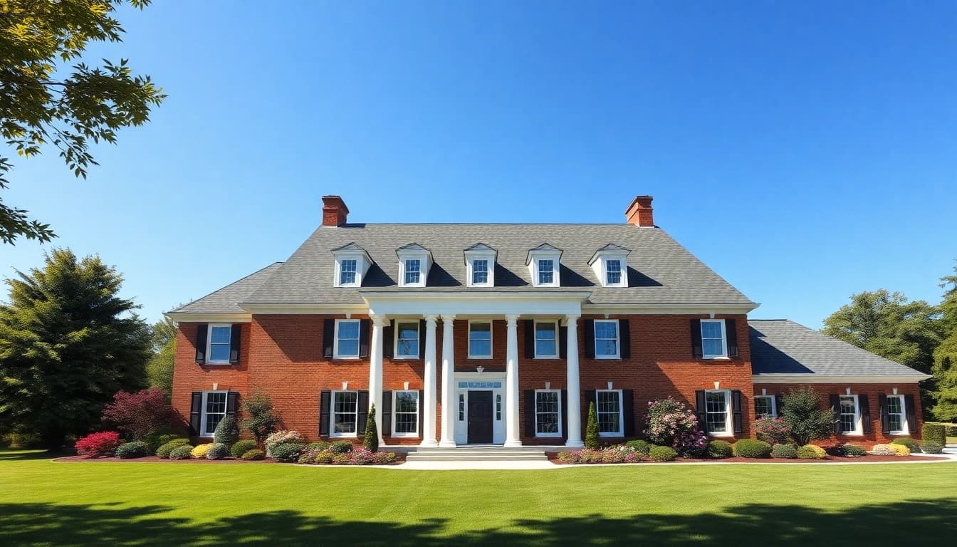 Showcasing the Sharon Custom Colonial New Build in a beautifully landscaped environment.
