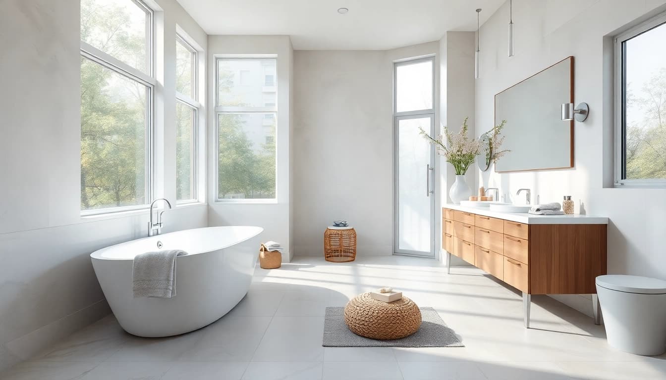 Showcase of a bathroom renovation cost, highlighting a modern bathroom with elegant fixtures and natural lighting.