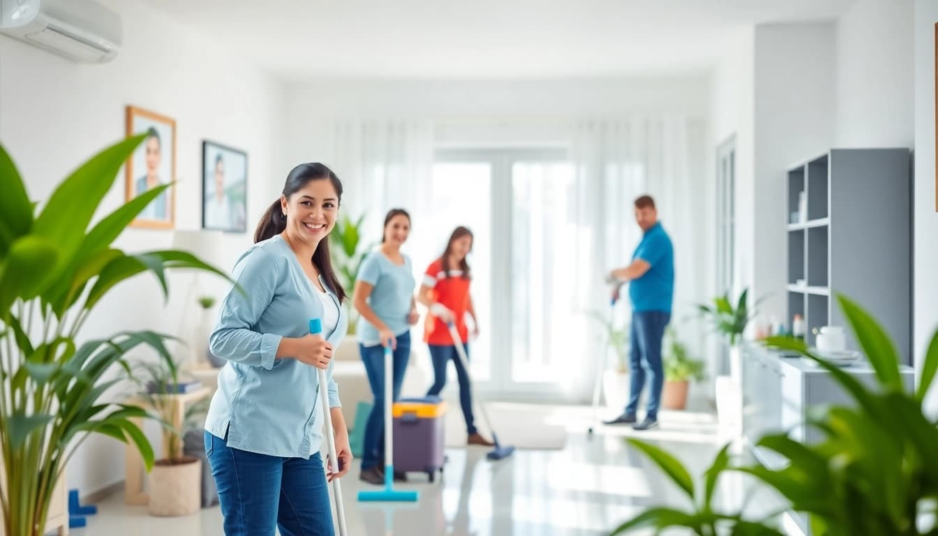 Engaging cleaning services near me being demonstrated by a professional team in a bright home.