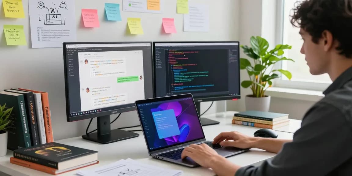Kobold AI interaction in a modern workspace showcasing vibrant code and chatbot conversations for immersive user experience.