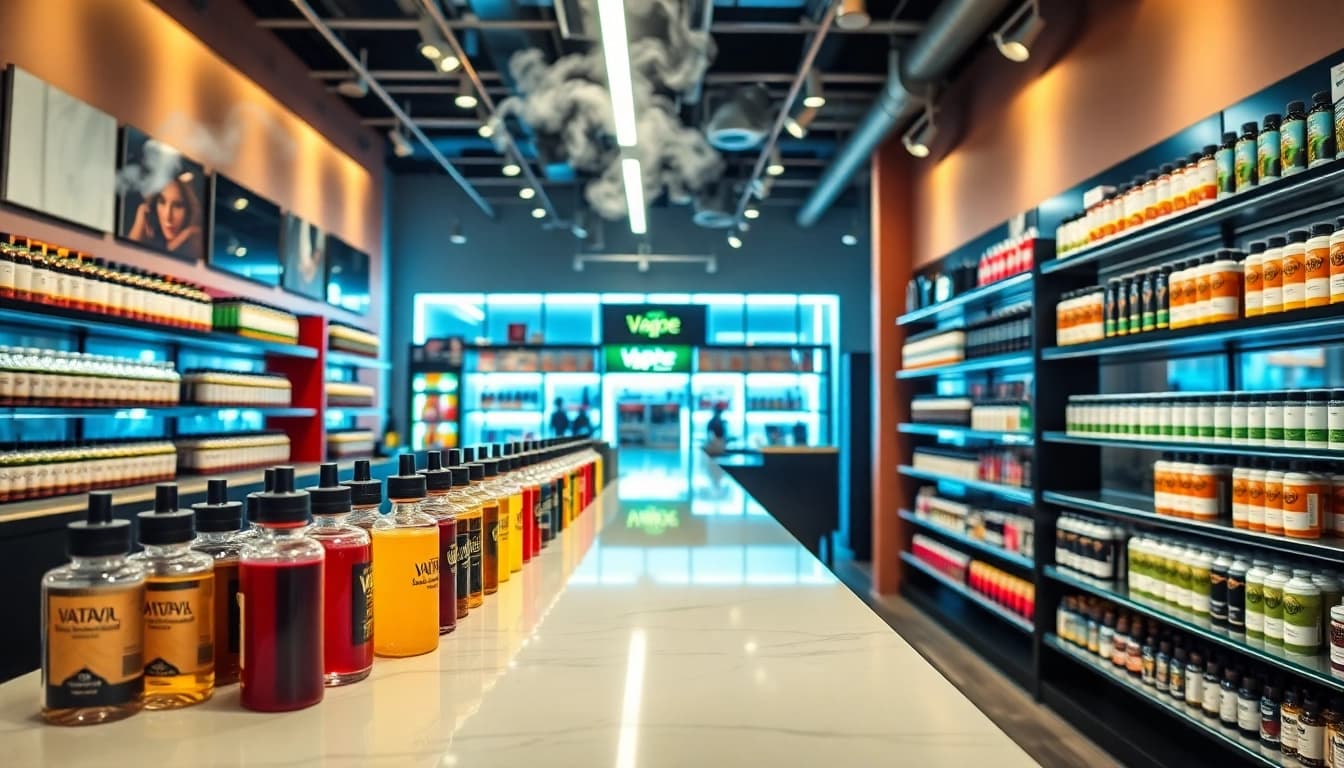 Explore vape juice depot's diverse selection of colorful vape juices in a stylish vape shop setting.