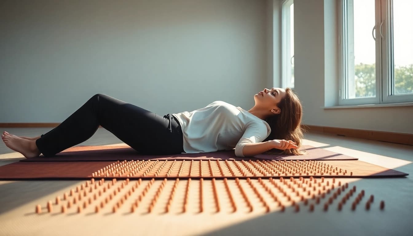 Fakirmatte providing relaxation and pain relief in a calming environment