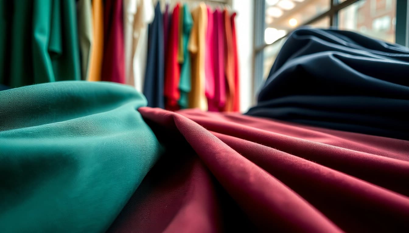 Punta di Roma stoffen in een stijlvolle boutique met rijke kleuren en texturen.