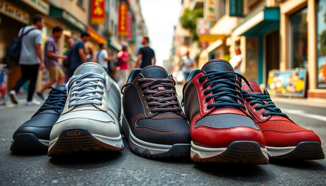 Compra zapatillas casual hombre con estilo en un entorno urbano vibrante.