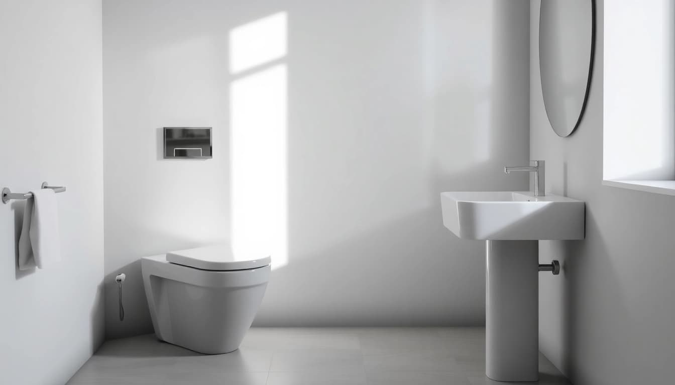 Installazione di sanitari moderni in un bagno elegante e minimalista.
