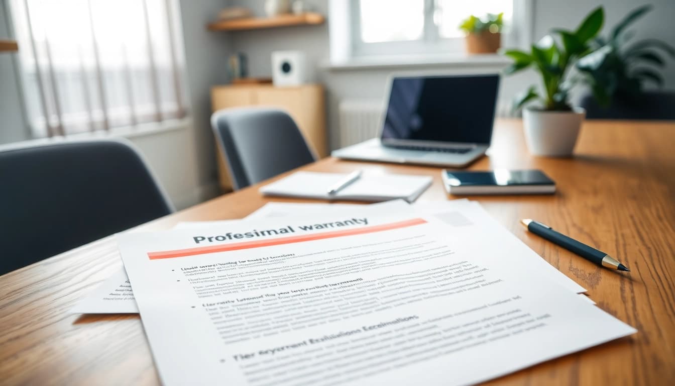 Showcasing warranty documentation by a warranty company with clear exclusions on a desk.