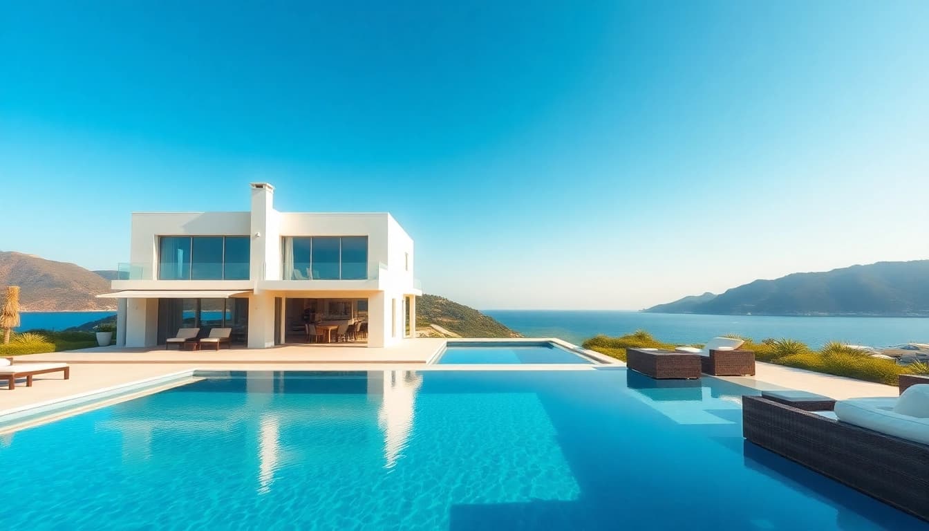 Buy property in Alanya: luxurious villa by the beach with pool and Mediterranean views.