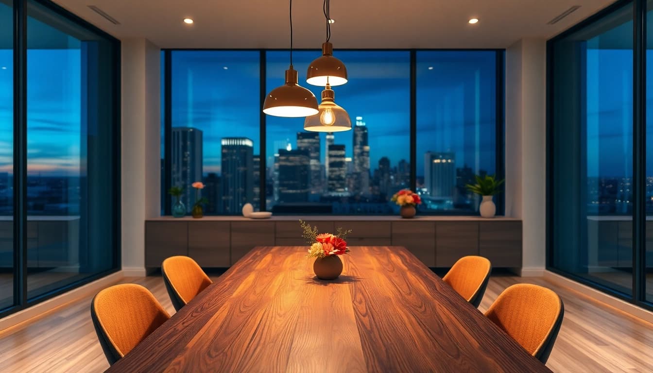 Sleek Illumination enhances a modern dining space with elegant lighting design.