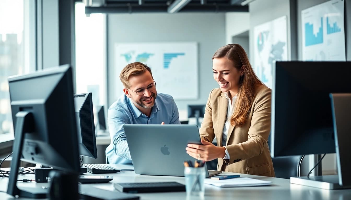 Enhance your search for managed it services near me with professionals in action discussing IT solutions.