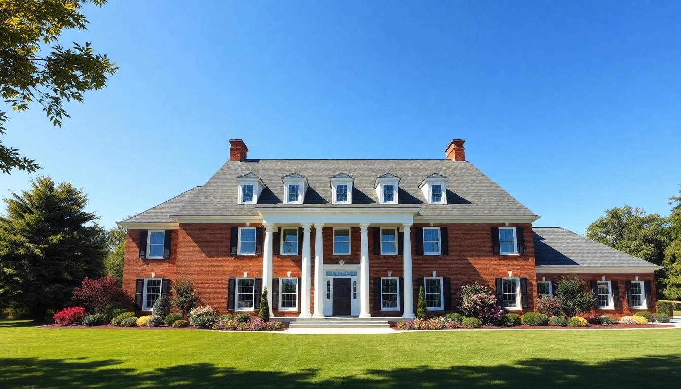Showcasing the Sharon Custom Colonial New Build in a beautifully landscaped environment.