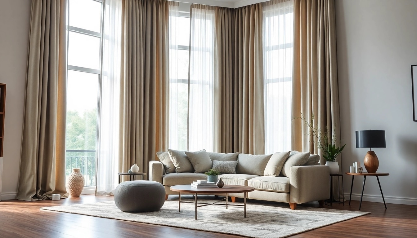 Verduisterende gordijnen in een moderne woonkamer die een stijlvolle sfeer creëren.