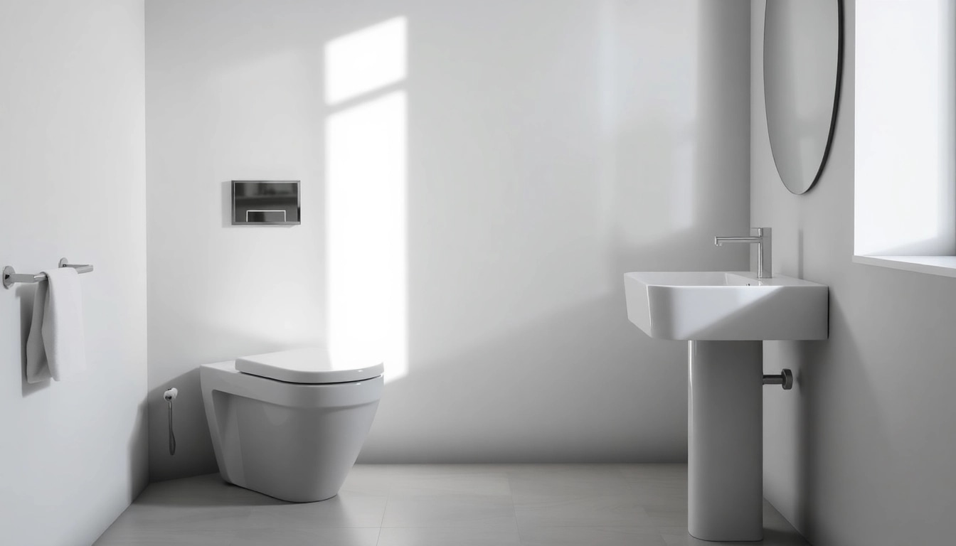 Installazione di sanitari moderni in un bagno elegante e minimalista.