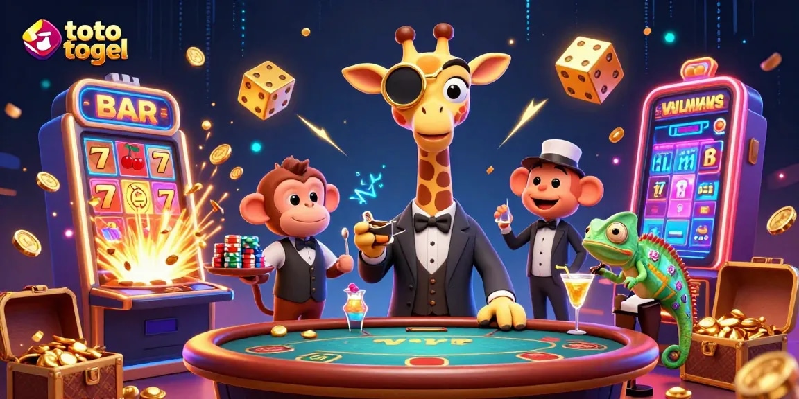 Rasakan kegembiraan toto togel dengan karakter yang hidup dan elemen kasino yang dinamis dalam ilustrasi 3D.