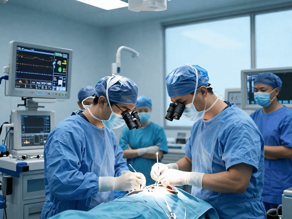 Dar kanal ameliyatı in progress showcasing advanced surgical techniques and a professional medical team.