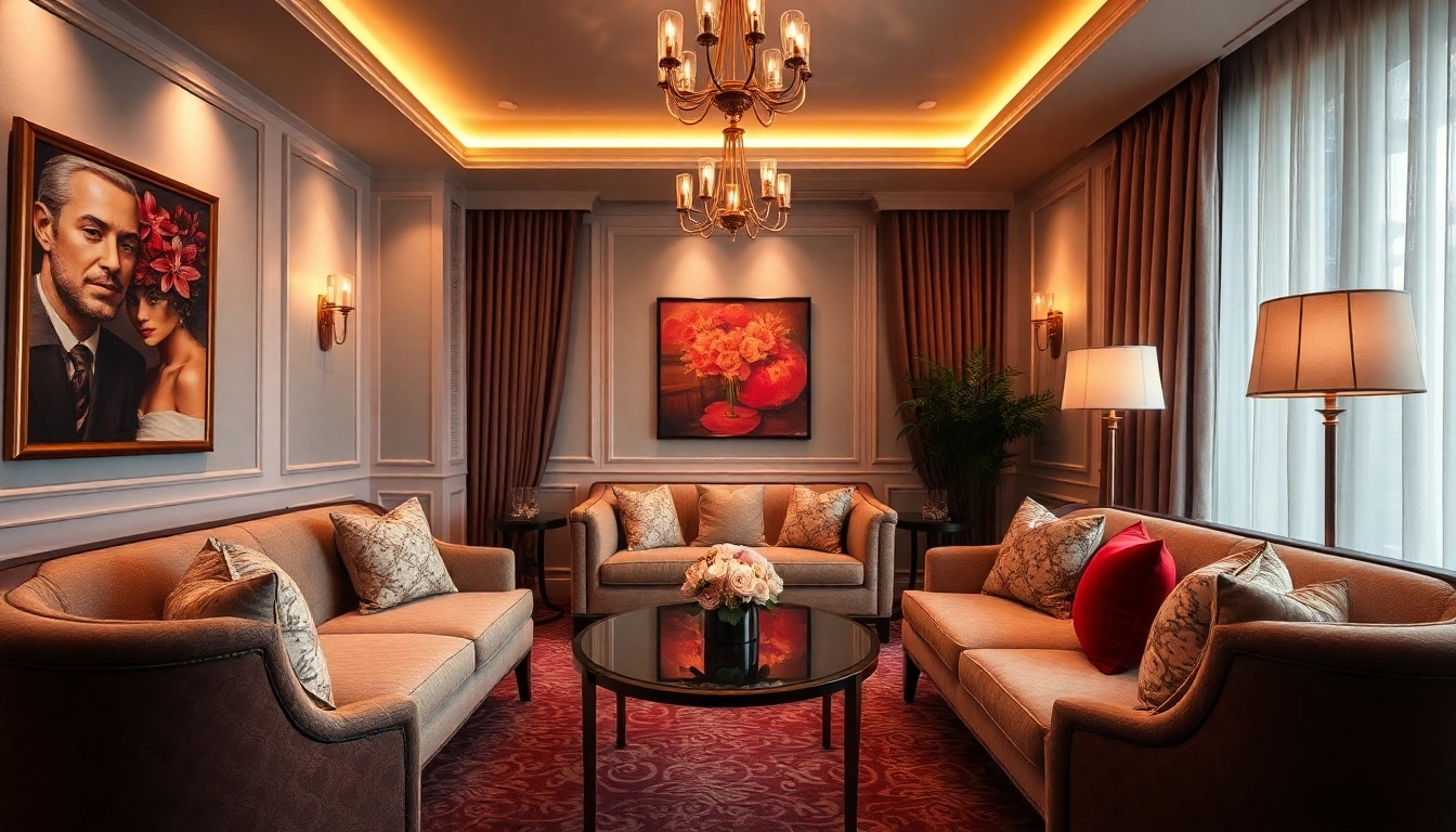 Luxurious parlor setting for Singapore escort services, showcasing elegant decor and romantic ambiance.