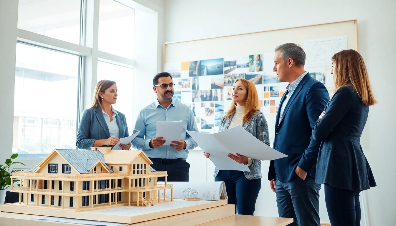 Start a residential architecture project with a professional architect consulting clients in a modern office.