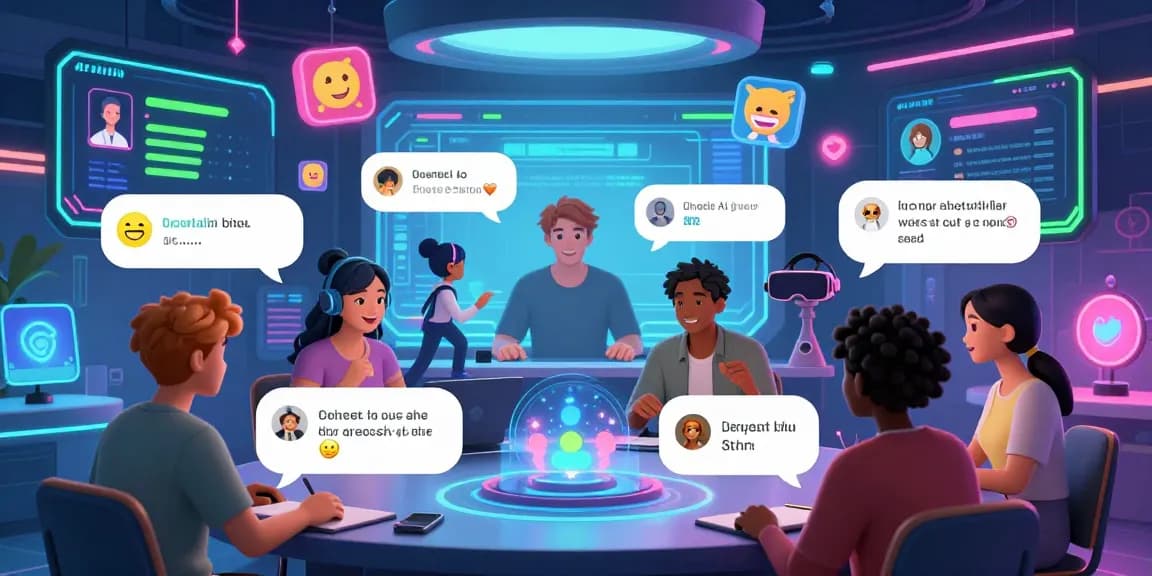 Experience engaging hentai ai chat in a vibrant virtual chat room with animated avatars and cool neon effects.