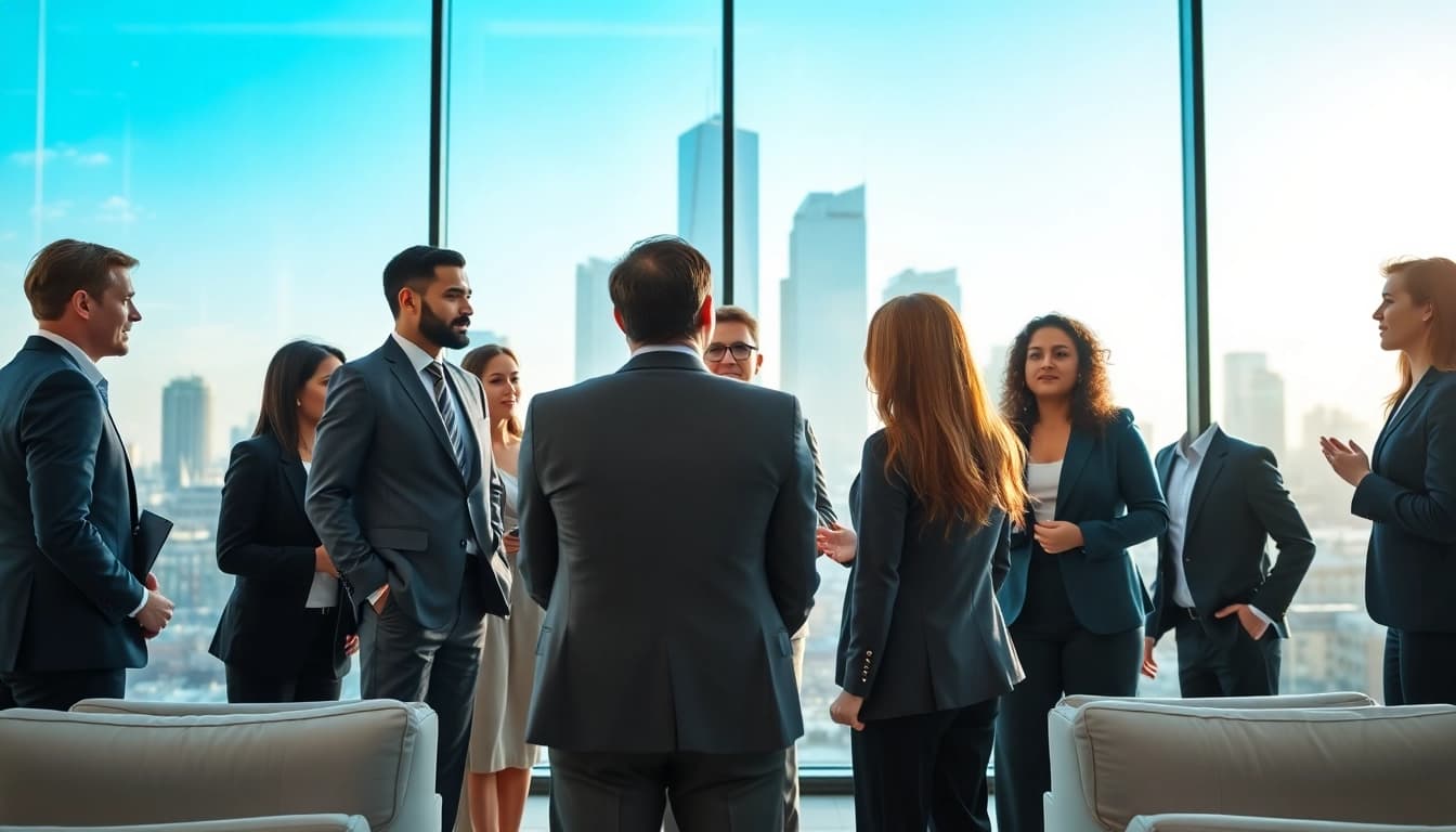 Enhance Leadership Communication through engaging discussions in a modern office environment.