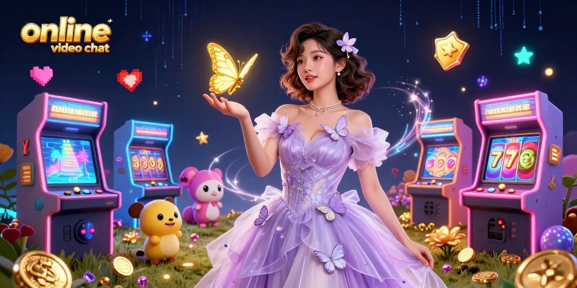 Engage in vibrant online video chat with animated elements and characters in this exciting gambling illustration.