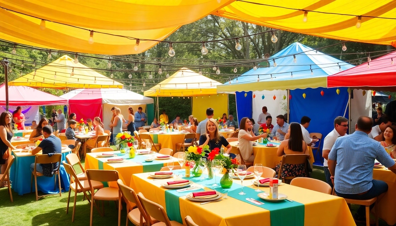 Discover Party Rentals Near Me options with vibrant outdoor setups showcasing festive tents and cheerful gatherings.