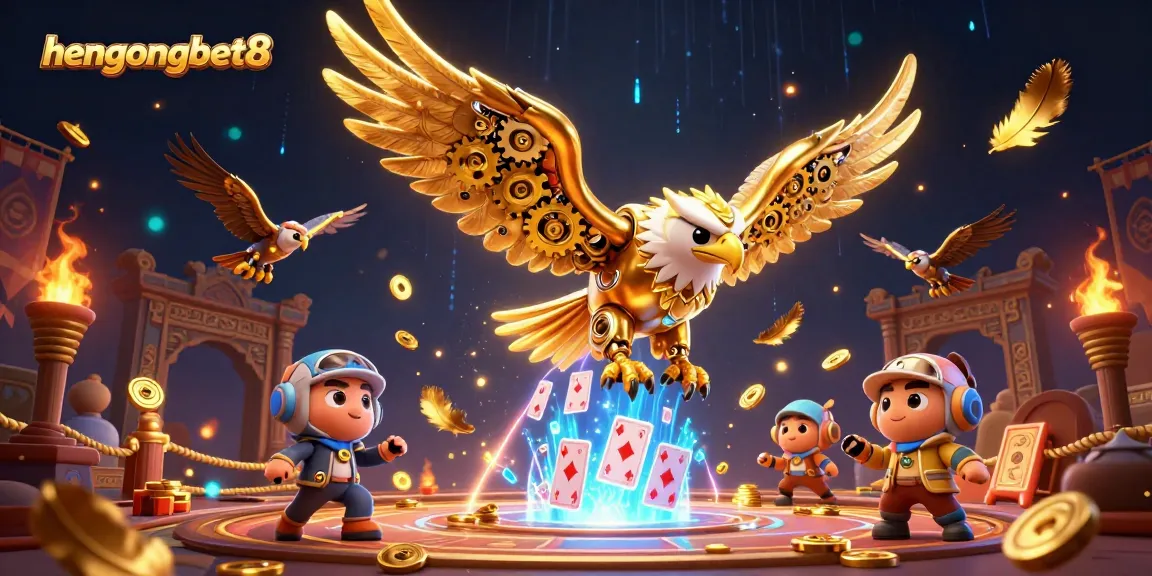 Engage in thrilling gameplay at hengongbet8 with dynamic illustrations of a golden eagle amidst casino elements.