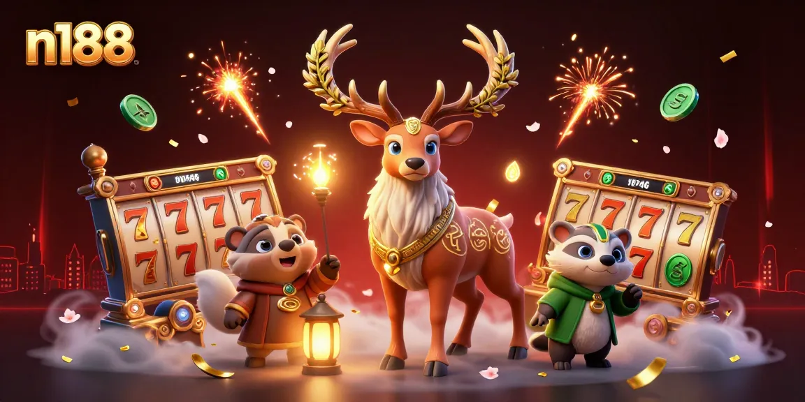 Win big with n188's exciting slot games featuring vibrant characters and dynamic casino elements.