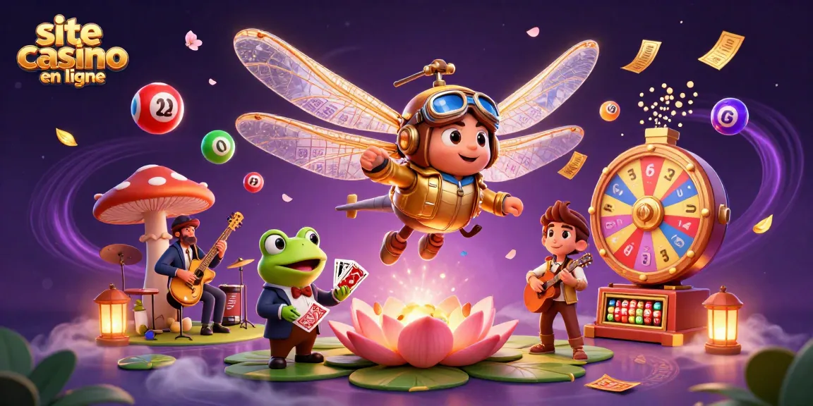 Jouez sur un site casino en ligne avec un pilote libellule et un croupier grenouille.