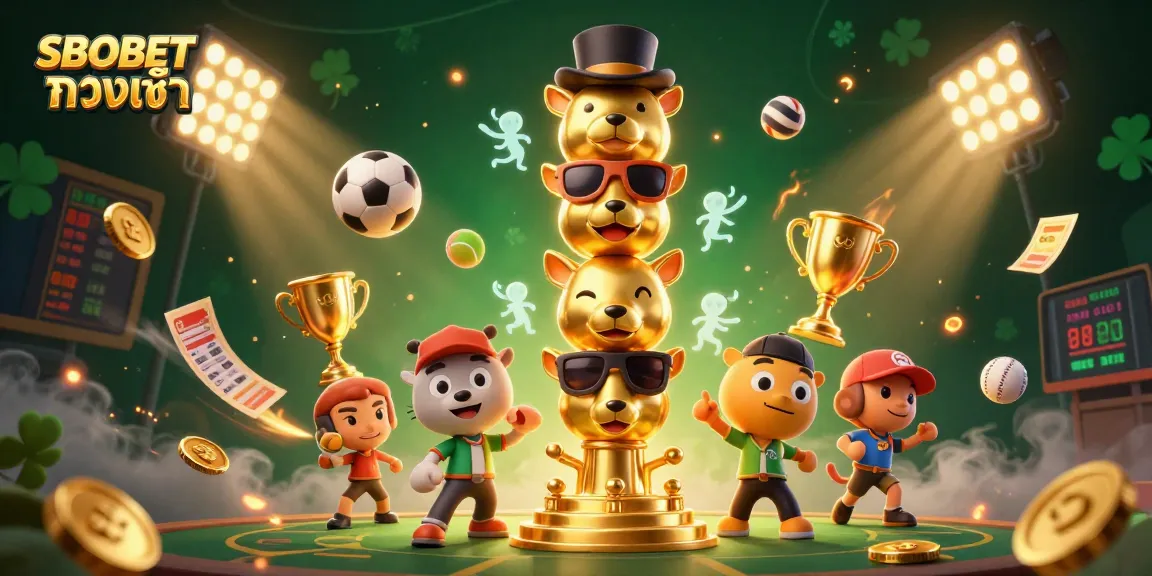 Engage with SBOBET ทางเข้า through dynamic sports-themed illustration showcasing vibrant casino elements.