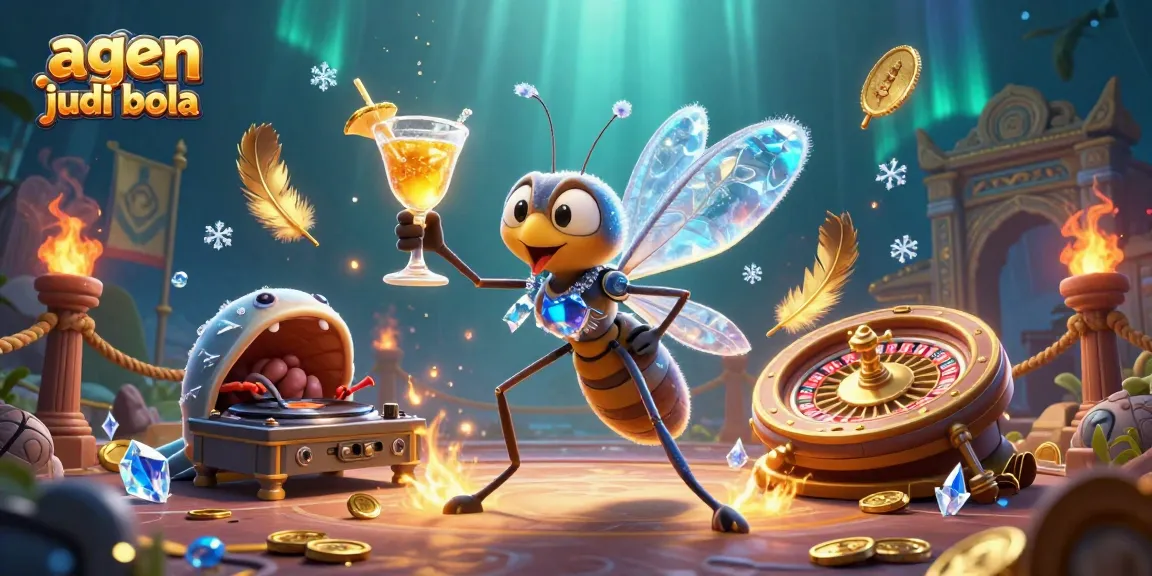 Engage in agen judi bola with dynamic casino elements featuring a mosquito mascot and striking visuals.