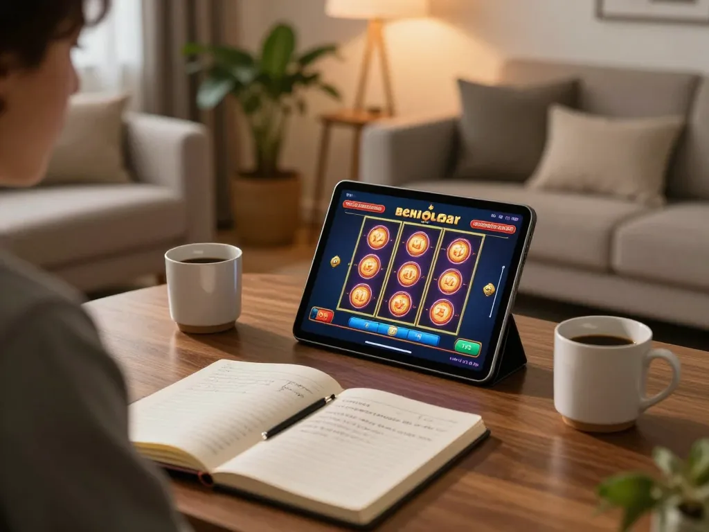 Engaged player enjoying tg 88 slot game on tablet in a cozy living room