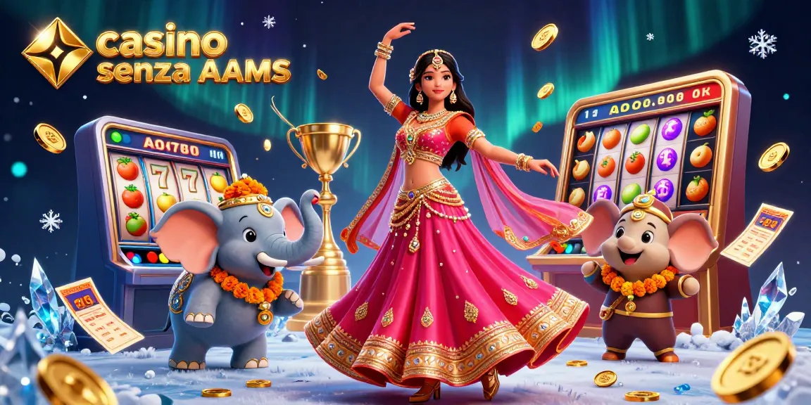Vivi vittorie emozionanti nei casino senza AAMS con illustrazioni vivaci di slot fortunate ed elementi festivi.