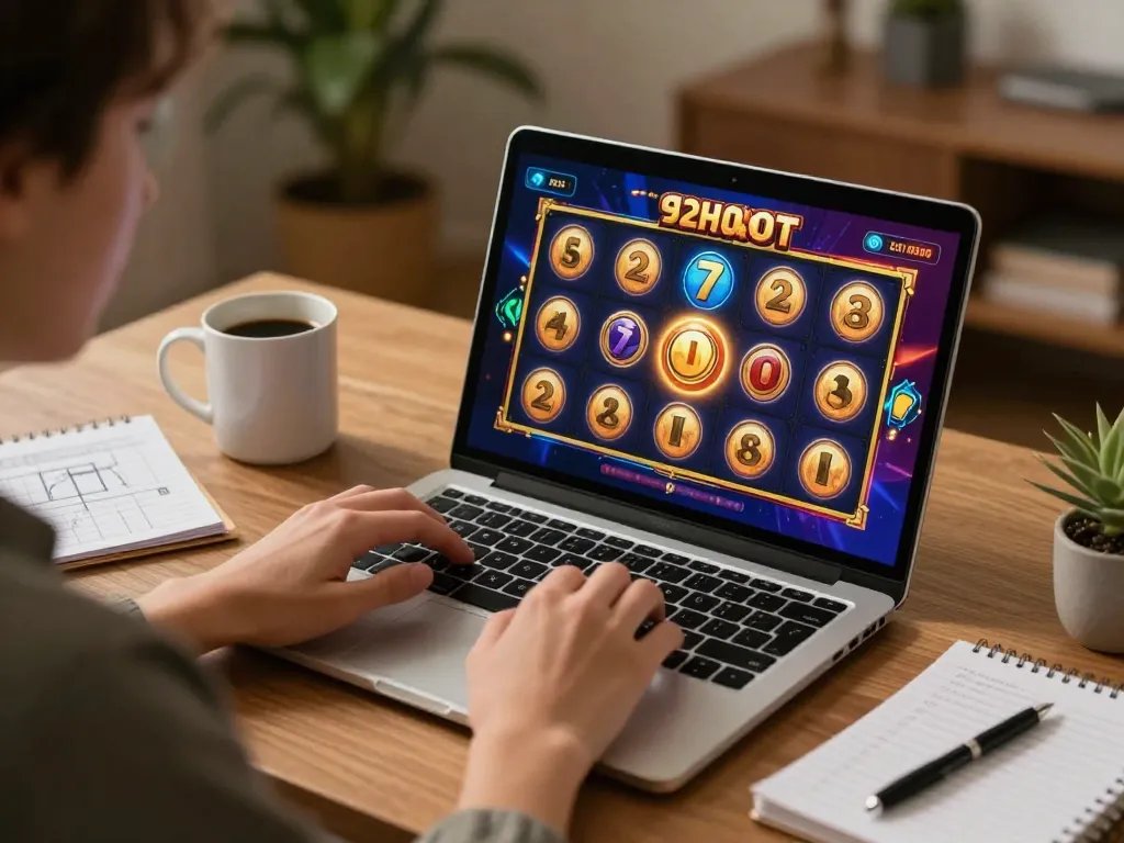 Engaging gameplay on 92slot online casino from cozy home office setup, showcasing actionable betting strategies.