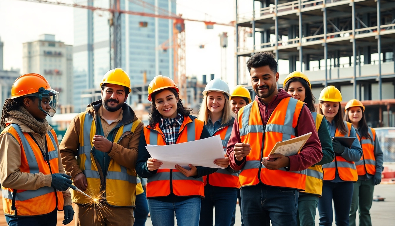 Learn about construction training programs while participants engage in practical skills at a site.