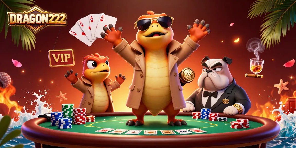 Experience gaming at DRAGON222 with raptors in a trench coat entering a VIP casino lounge.