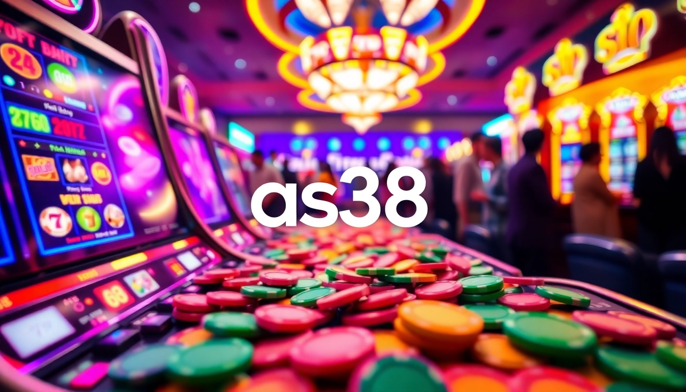 Engaging scene showcasing the as38 platform slot online Indonesia logo on a lively casino slot machine.