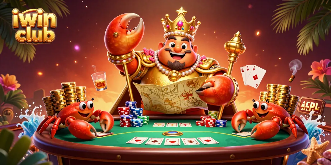 Join the excitement at iwin club with vibrant poker action featuring a golden crab emperor and treasure map.