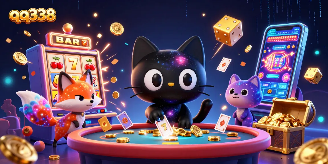Experience thrilling action at qq338 with this dynamic cosmic casino scene featuring a black hole cat.
