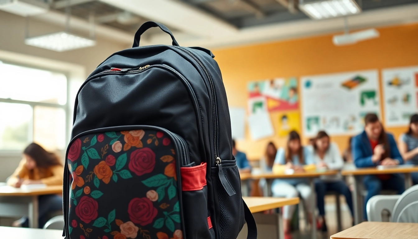 Moderner Handytasche Schule in einem lebendigen Klassenzimmer mit Studenten, die lernen.