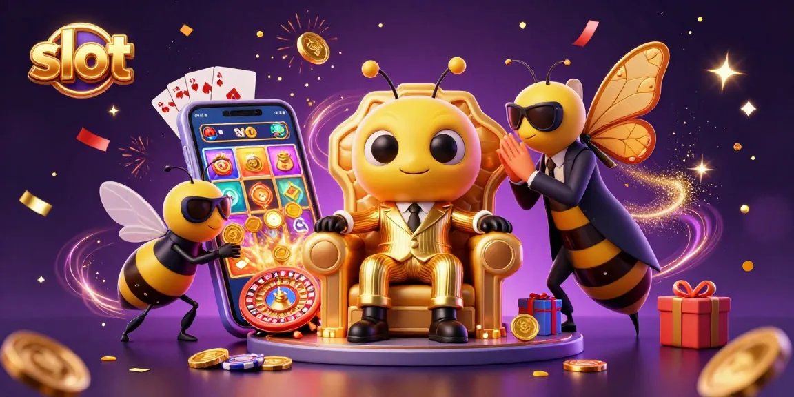 Experience an exciting slot adventure with a bumblebee mob boss and casino-themed elements in a 3D scene.