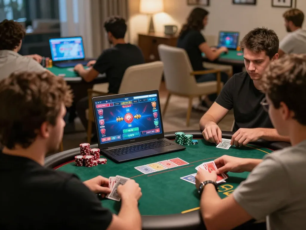Players strategizing in an online poker game on g28-t1 with vibrant interface and engaged atmosphere
