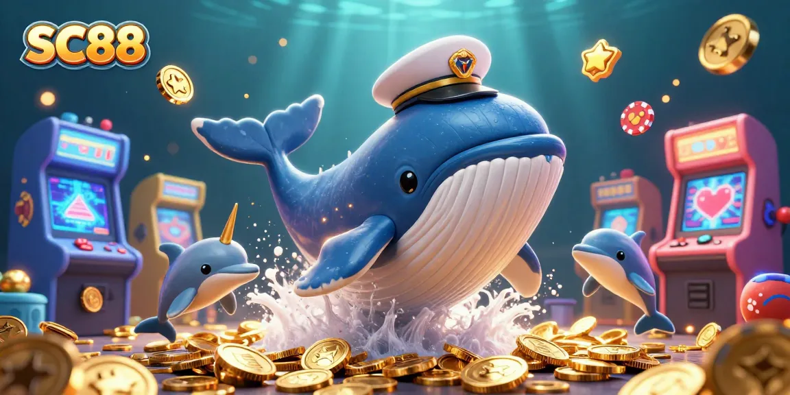 Engage with SC88's vibrant casino adventure featuring a captain whale and playful dolphin tricks.