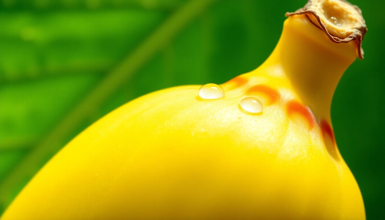 Showcasing a fresh nano banana adorned with water droplets, surrounded by green foliage.