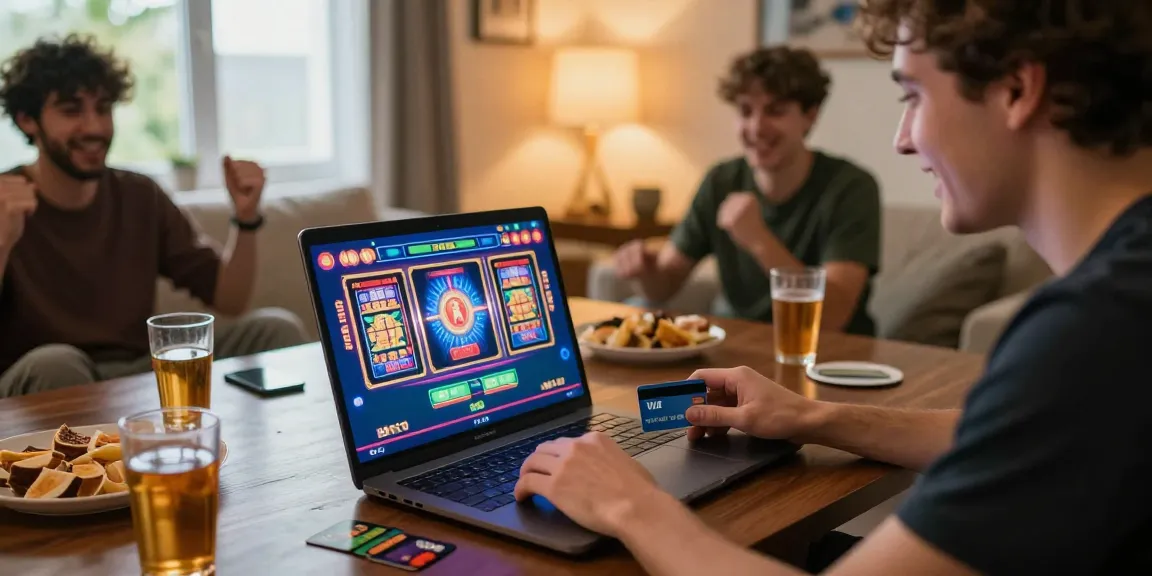Engaged player at home with credit card casinos display from https://bhma.org.uk/ featuring Visa and Mastercard.