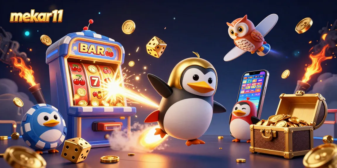 Watch the mekar11 golden penguin launch into a vibrant casino adventure filled with jackpot excitement.