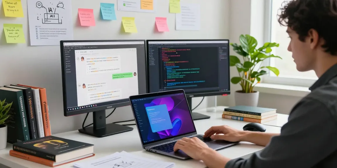 Kobold AI interaction in a modern workspace showcasing vibrant code and chatbot conversations for immersive user experience.