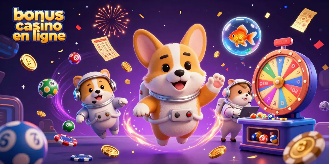 Bonus casino en ligne avec un corgi astronaute flottant dans un casino spatial.