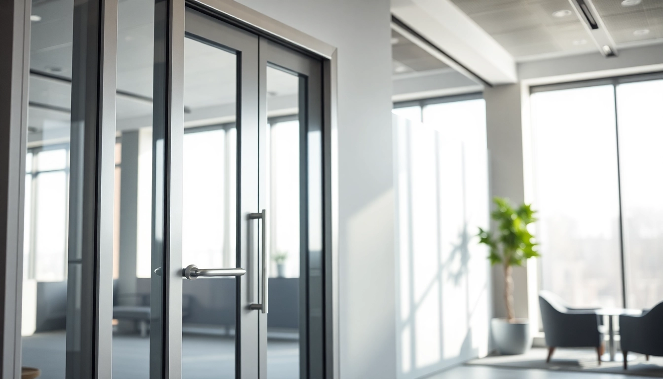 Stylish exit door showcased in a modern office environment highlighting safety and design.
