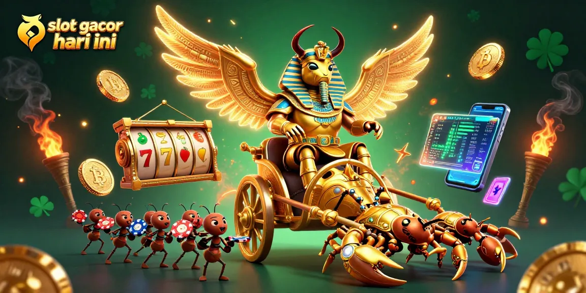 Engage with slot gacor hari ini through a vibrant 3D illustration showcasing dynamic casino elements and thrilling characters.