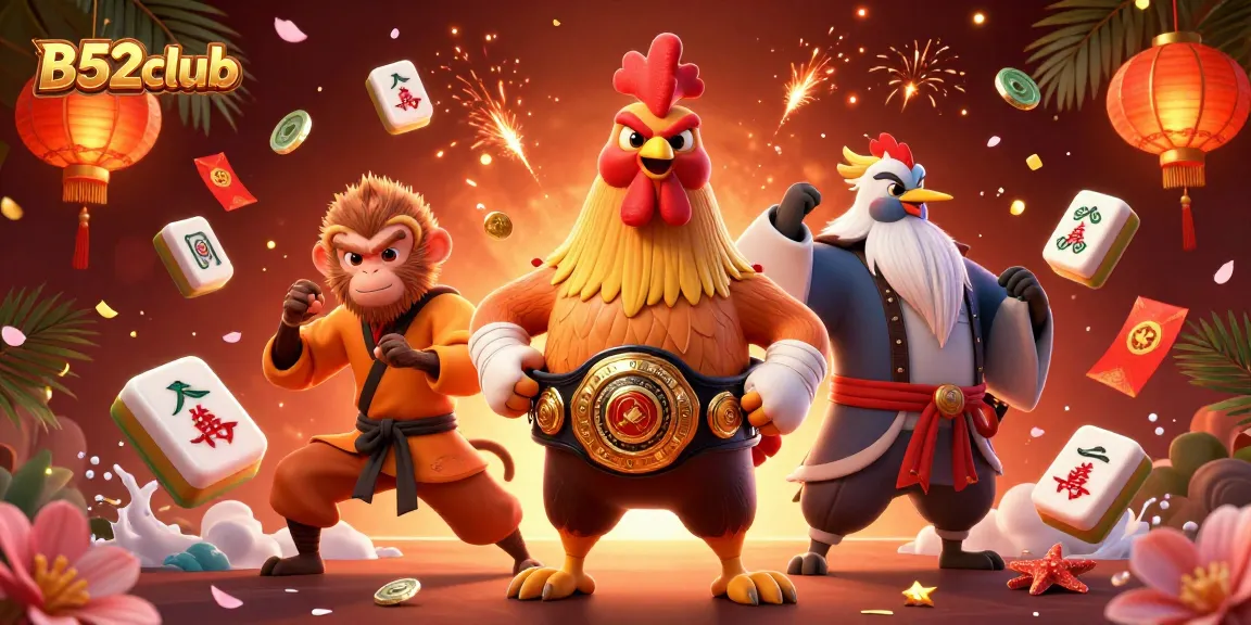 Experience exhilarating gameplay at B52club with dynamic 3D characters and festive casino elements.