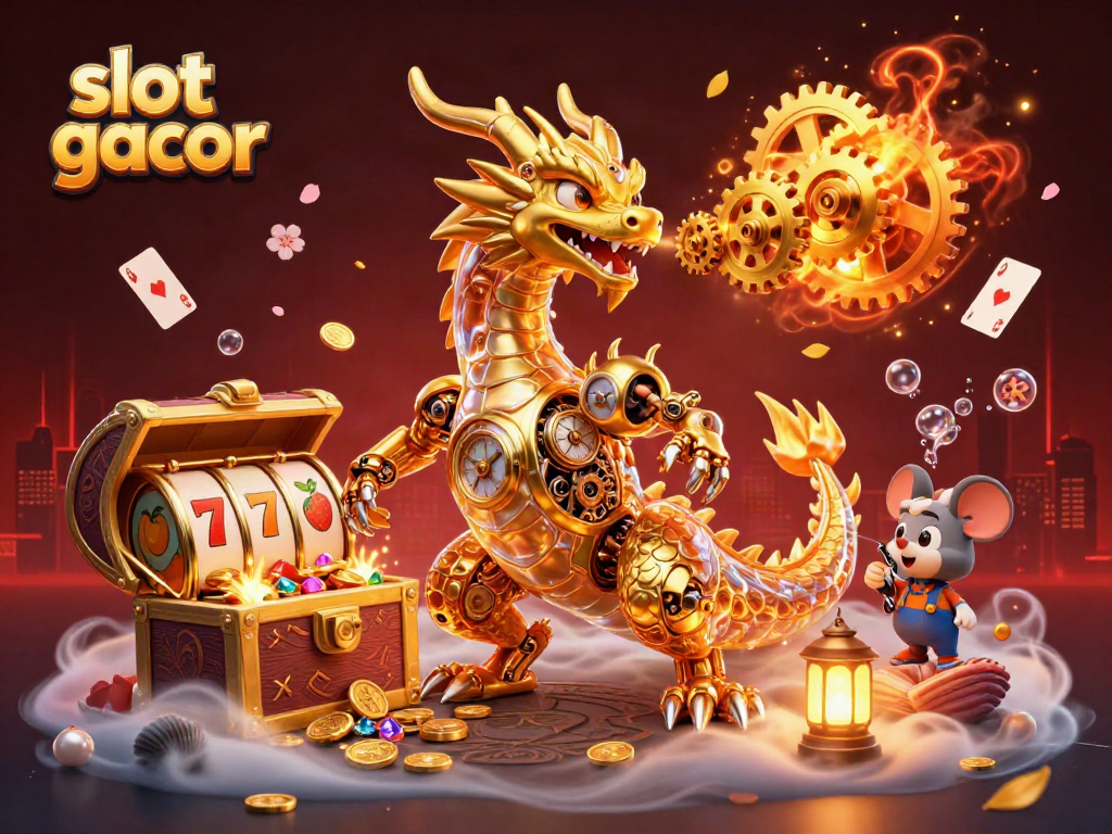 Experience slot gacor action with a golden dragon and underwater treasures in an immersive casino illustration.